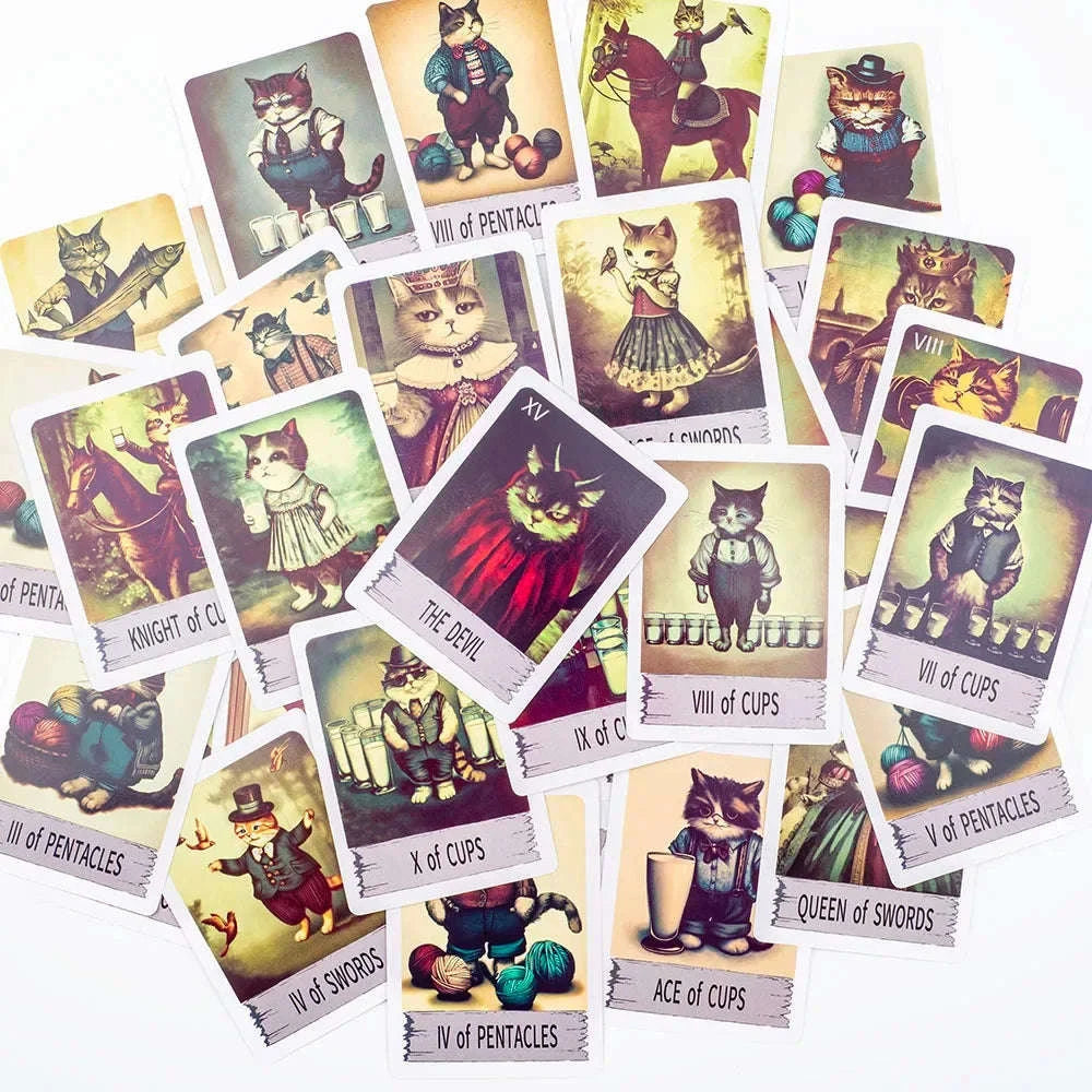 Mystic Cat Tarot 78-Card Deck | English Visions Divination Edition for Party Gatherings and Family Nights