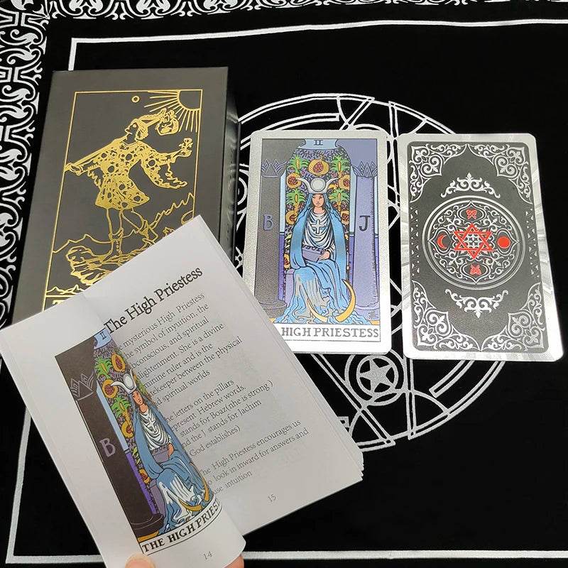 Rose Gold Tarot Deck with Gold Foil - Deluxe Edition Grey pentagram