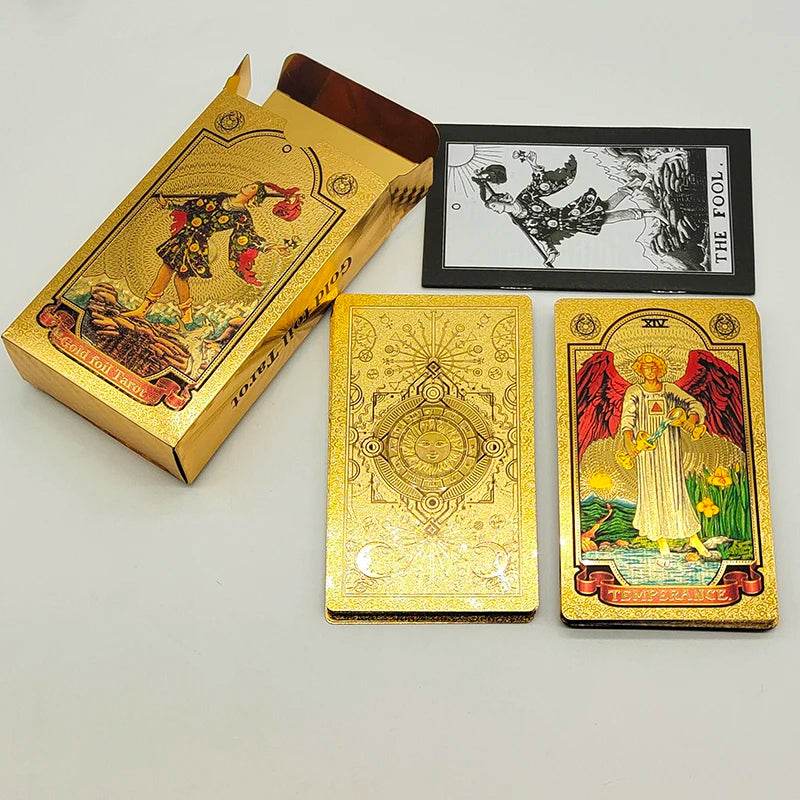 Rose Gold Tarot Deck with Gold Foil - Deluxe Edition Gold light package