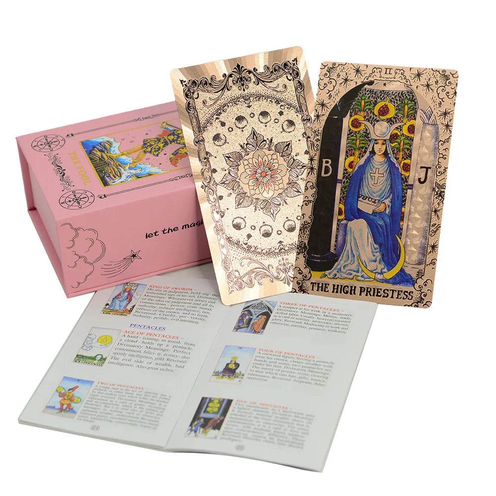 Gold Foiled Tarot Cards Set with Guidebook for Enhanced Spiritual Guidance and Intuition