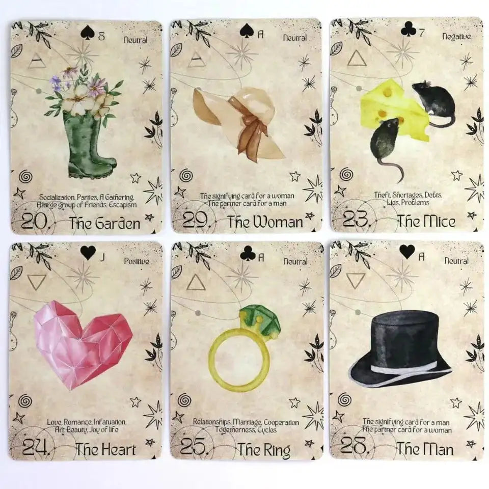 Mystic Moon Lenormand Oracle Deck – 36 Cards with Keywords & Yes/No Indicator for Spiritual Divination, Compact 10.4 x 7.3 cm