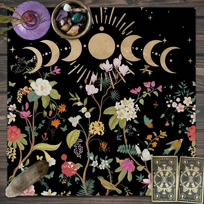 Moon Phase Tarot Card Tablecloth - Gold for Spiritual Readings and Rituals JP154