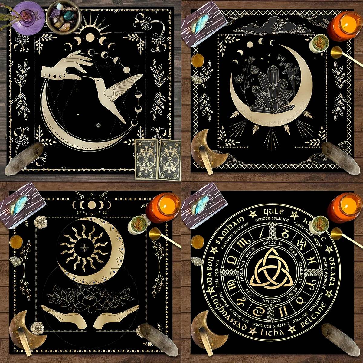 Moon Phase Tarot Card Tablecloth - Gold for Spiritual Readings and Rituals