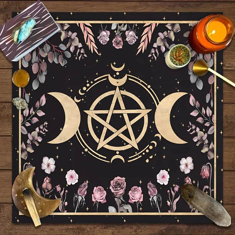 Moon Phase Tarot Card Tablecloth - Gold for Spiritual Readings and Rituals JP122
