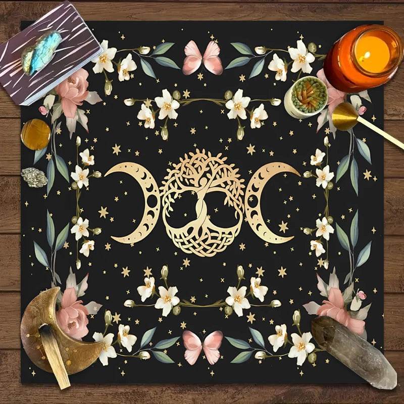 Moon Phase Tarot Card Tablecloth - Gold for Spiritual Readings and Rituals JP132