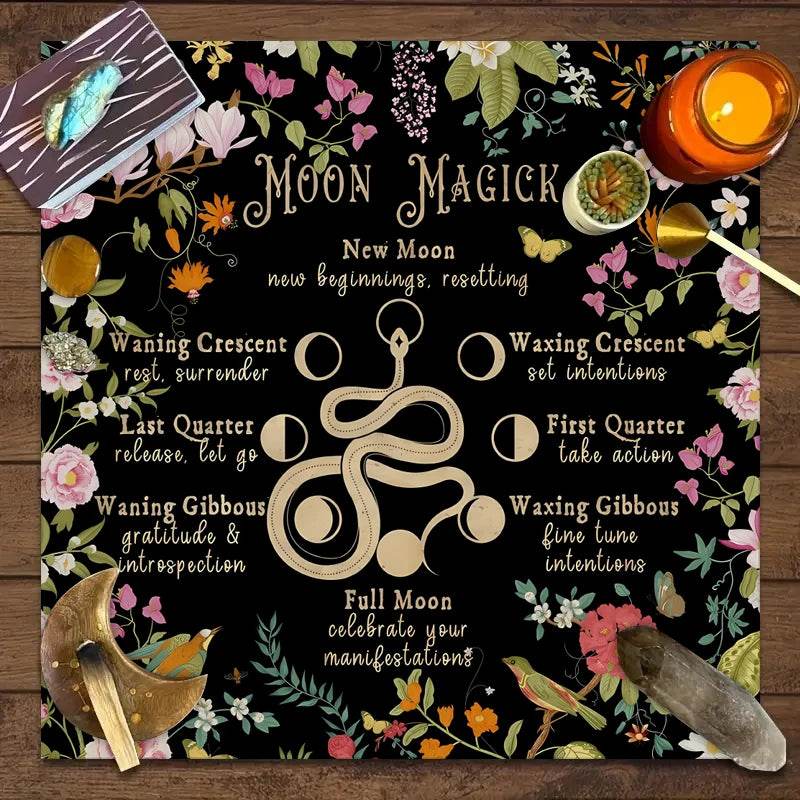 Moon Phase Tarot Card Tablecloth - Gold for Spiritual Readings and Rituals JP140