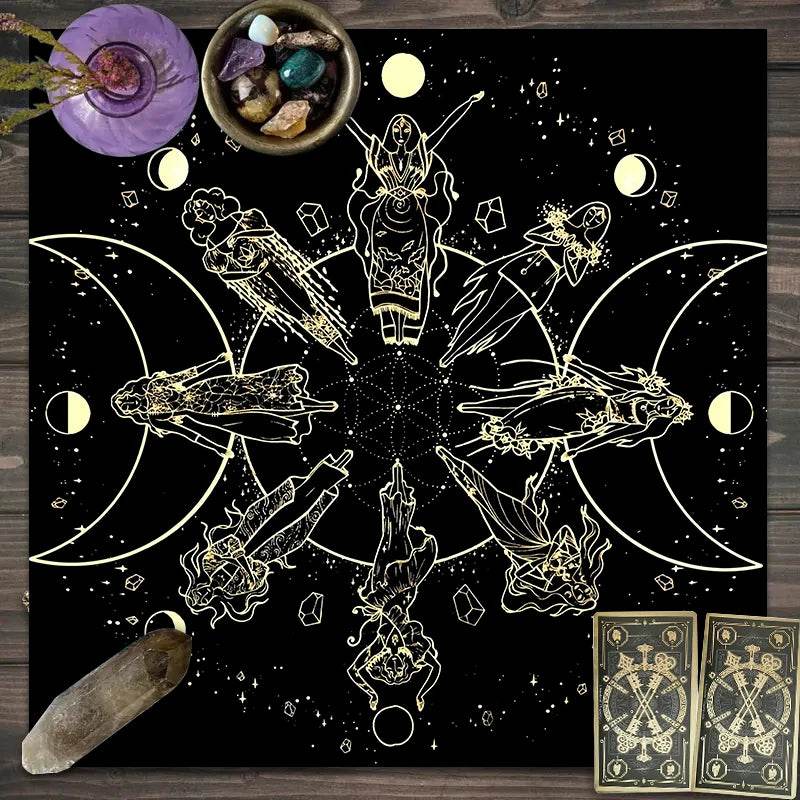 Moon Phase Tarot Card Tablecloth - Gold for Spiritual Readings and Rituals JP147