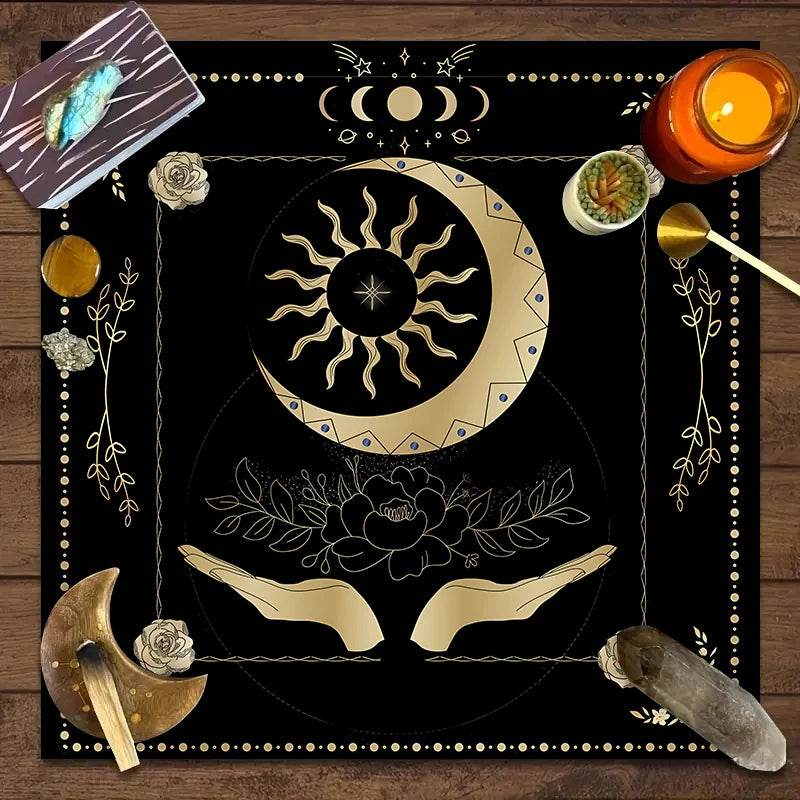 Moon Phase Tarot Card Tablecloth - Gold for Spiritual Readings and Rituals JP145