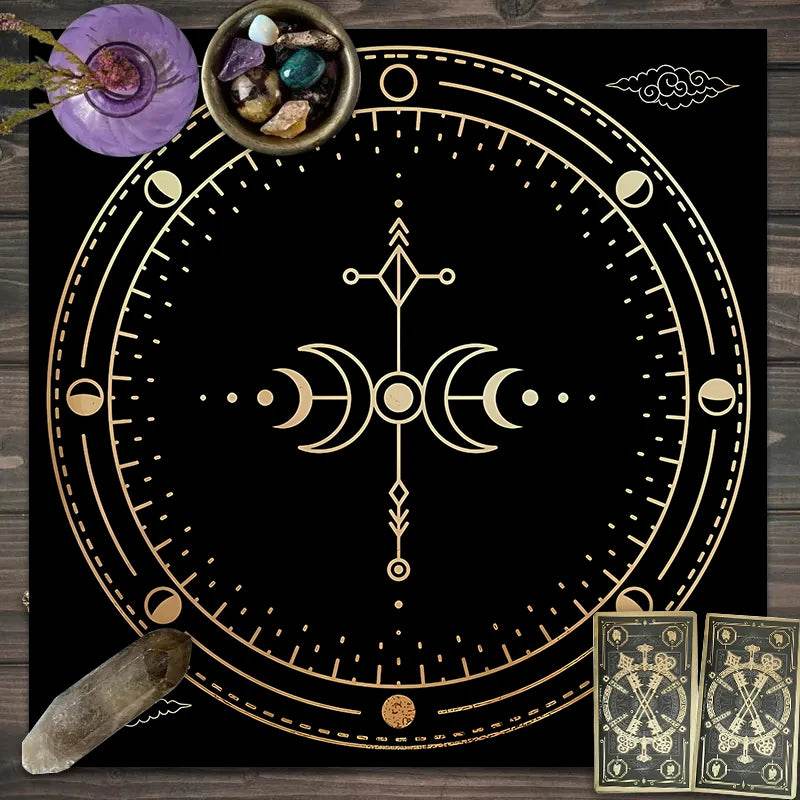 Moon Phase Tarot Card Tablecloth - Gold for Spiritual Readings and Rituals JP144