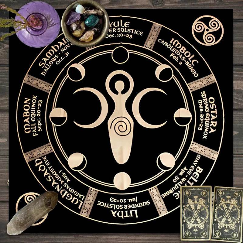Moon Phase Tarot Card Tablecloth - Gold for Spiritual Readings and Rituals JP148