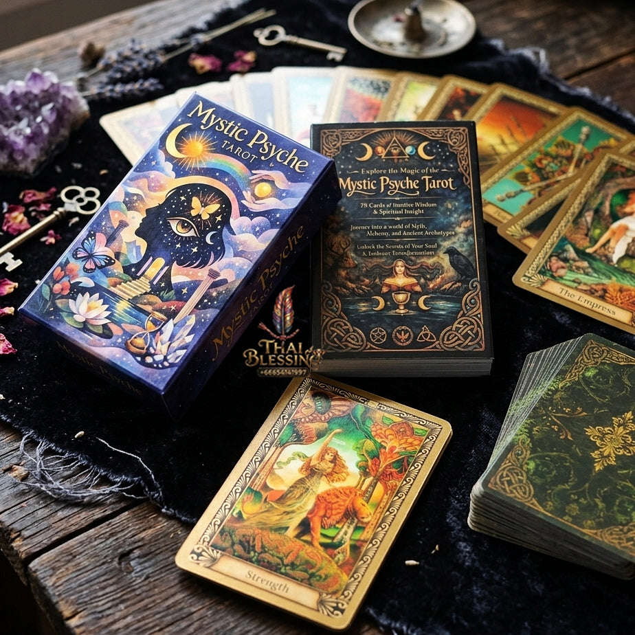 Mystic Psyche Tarot Deck (78 Pcs Archetypal & Alchemical Edition) - Intuitive Wisdom Cards with Intricate Gold Borders for Spiritual Growth, Readings & Tarot Collectors Thai Blessing Co By RURUECHA