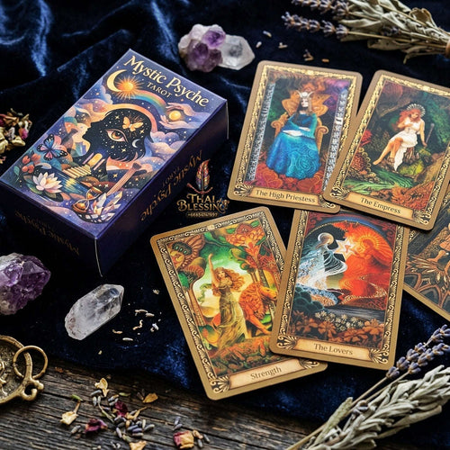 Mystic Psyche Tarot Deck (78 Pcs Archetypal & Alchemical Edition) - Intuitive Wisdom Cards with Intricate Gold Borders for Spiritual Growth, Readings & Tarot Collectors Thai Blessing Co By RURUECHA