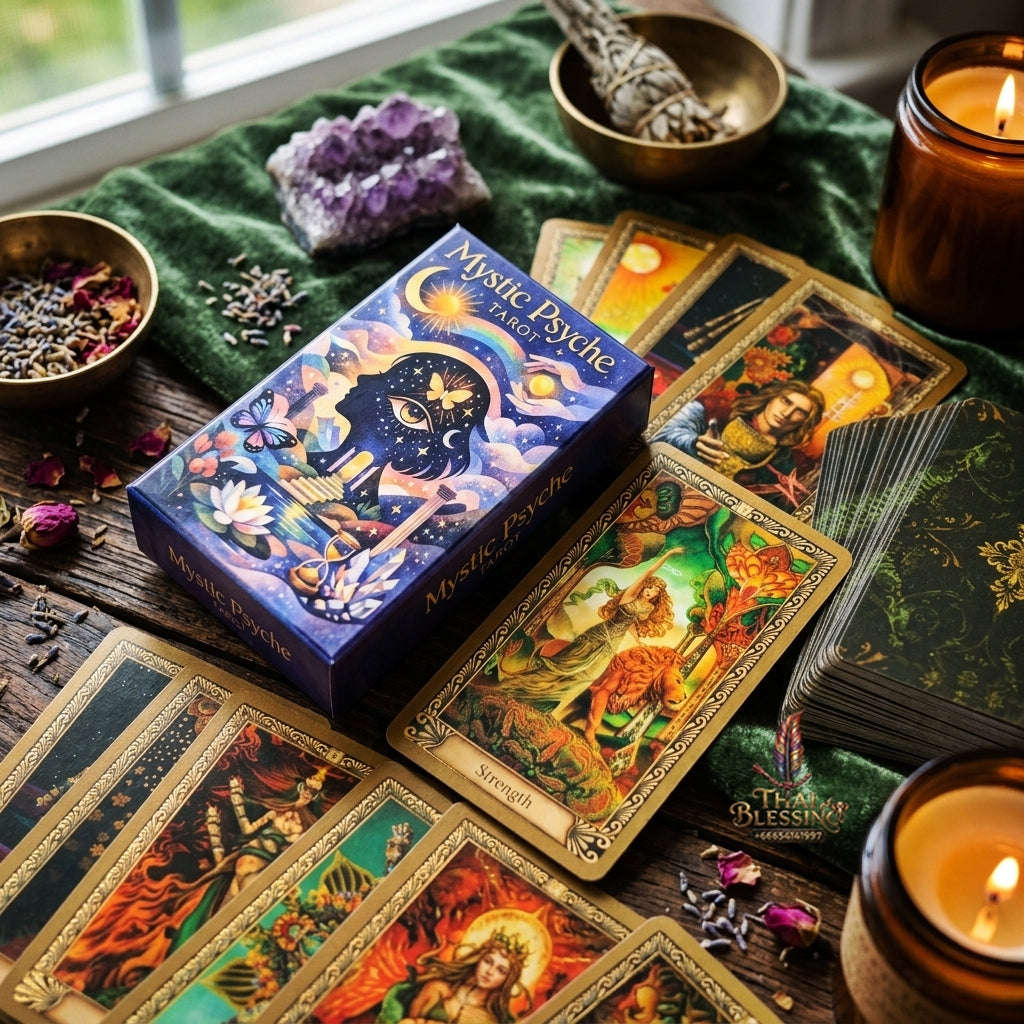 Mystic Psyche Tarot Deck (78 Pcs Archetypal & Alchemical Edition) - Intuitive Wisdom Cards with Intricate Gold Borders for Spiritual Growth, Readings & Tarot Collectors Thai Blessing Co By RURUECHA