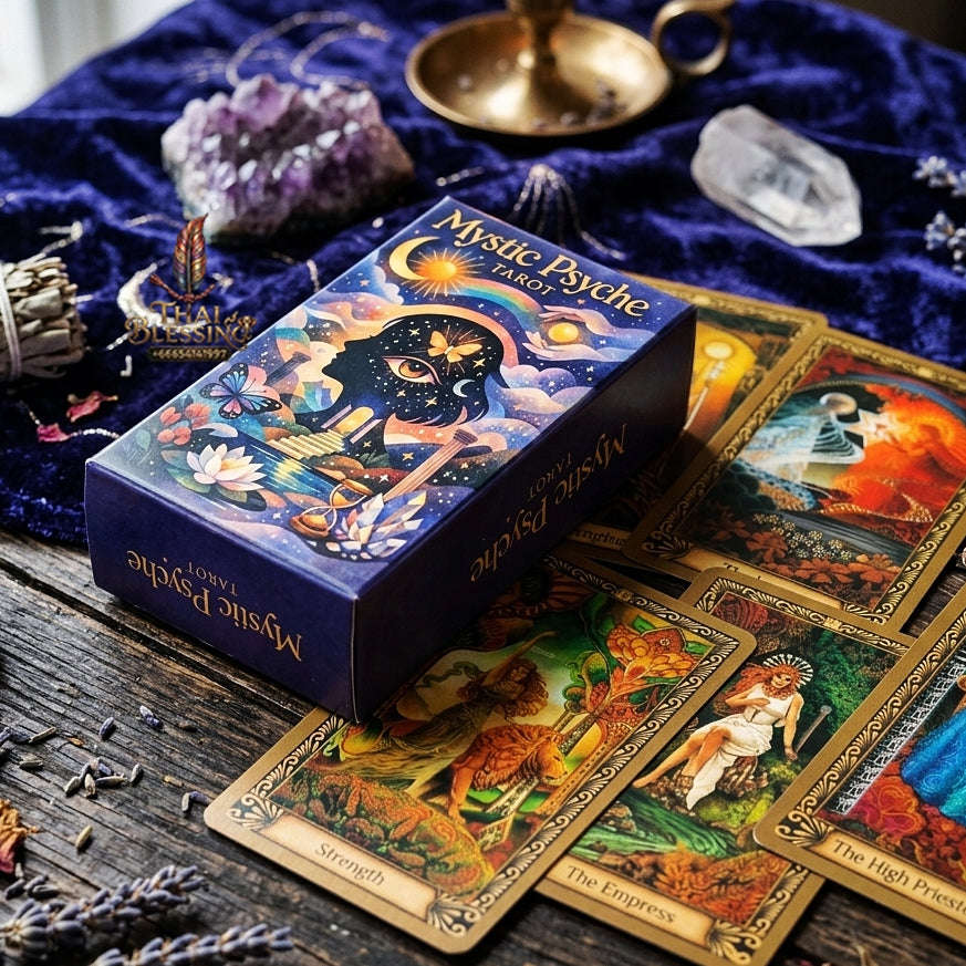 Mystic Psyche Tarot Deck (78 Pcs Archetypal & Alchemical Edition) - Intuitive Wisdom Cards with Intricate Gold Borders for Spiritual Growth, Readings & Tarot Collectors Thai Blessing Co By RURUECHA