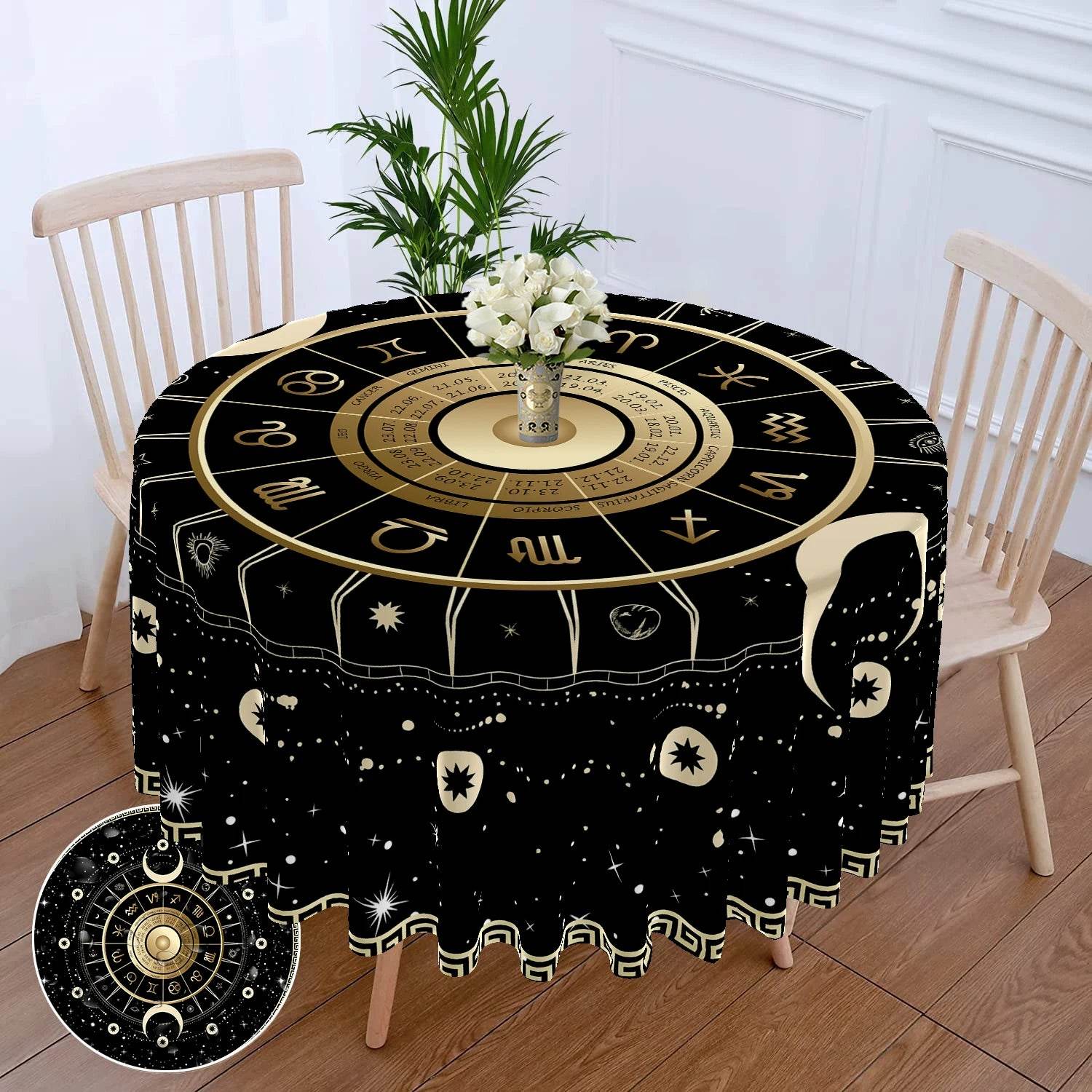 Round Zodiac Tarot Tablecloth - Waterproof Design for Spiritual Readings yz101 W63inchxL63inch