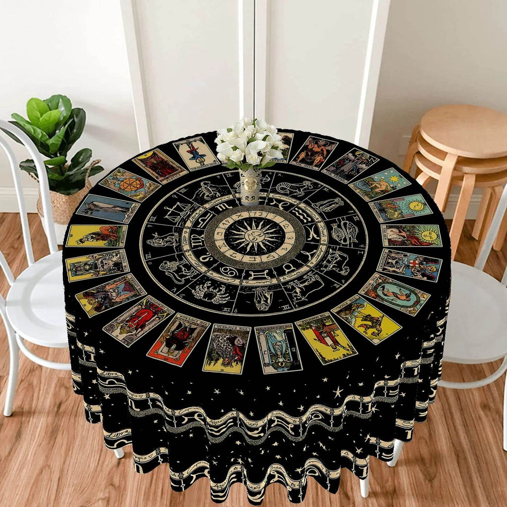 Round Zodiac Tarot Tablecloth - Waterproof Design for Spiritual Readings