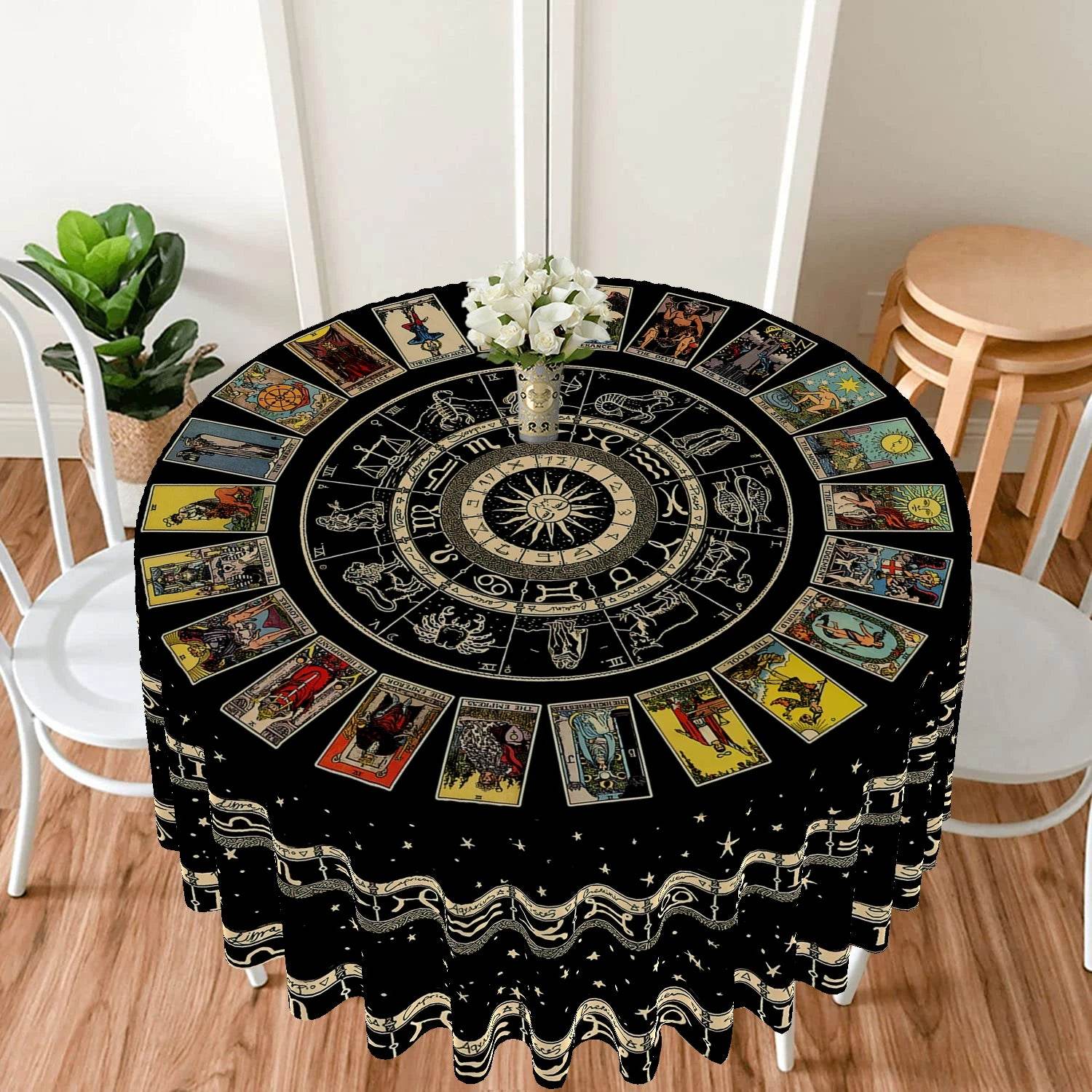 Round Zodiac Tarot Tablecloth - Waterproof Design for Spiritual Readings