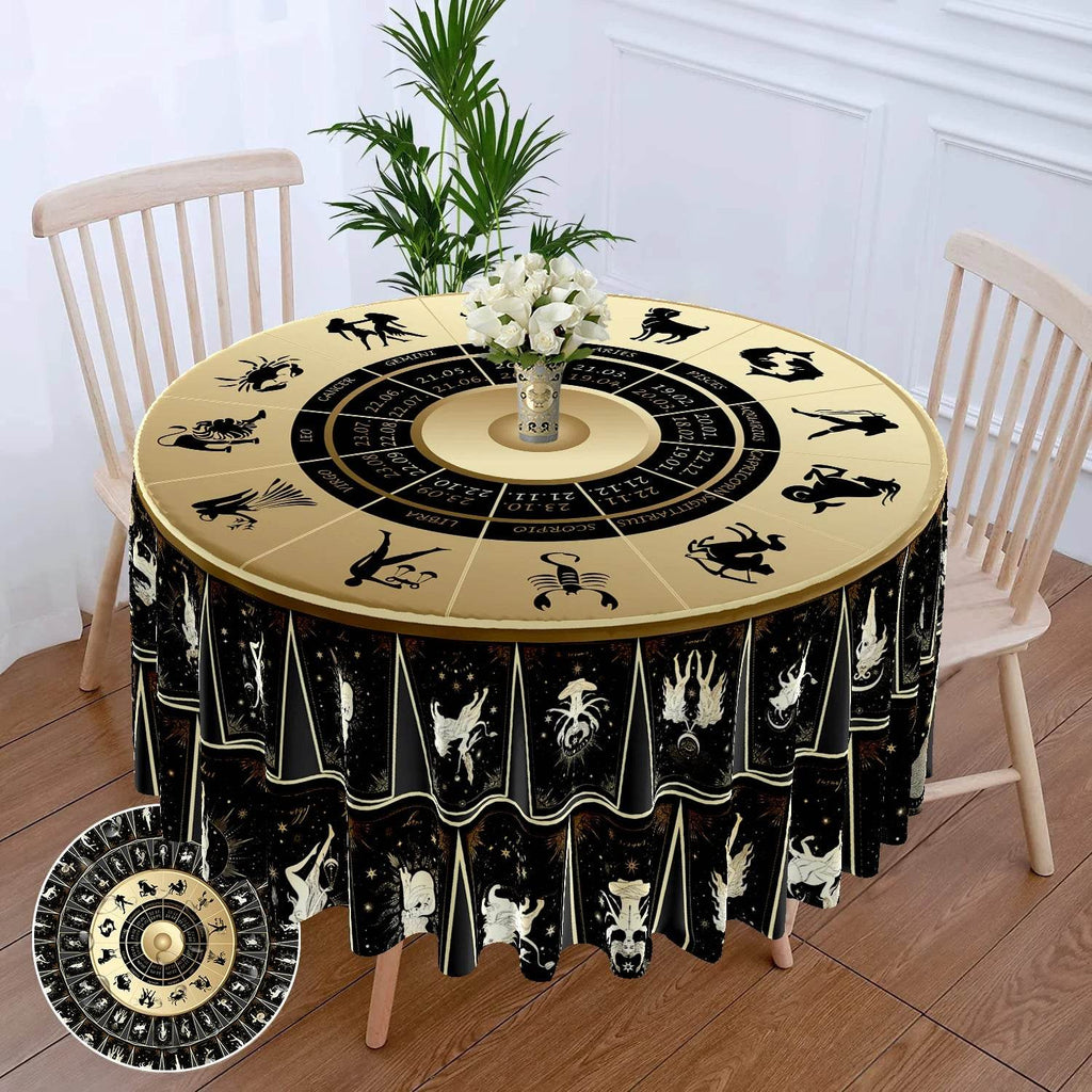 Round Zodiac Tarot Tablecloth - Waterproof Design for Spiritual Readings yz100 W63inchxL63inch