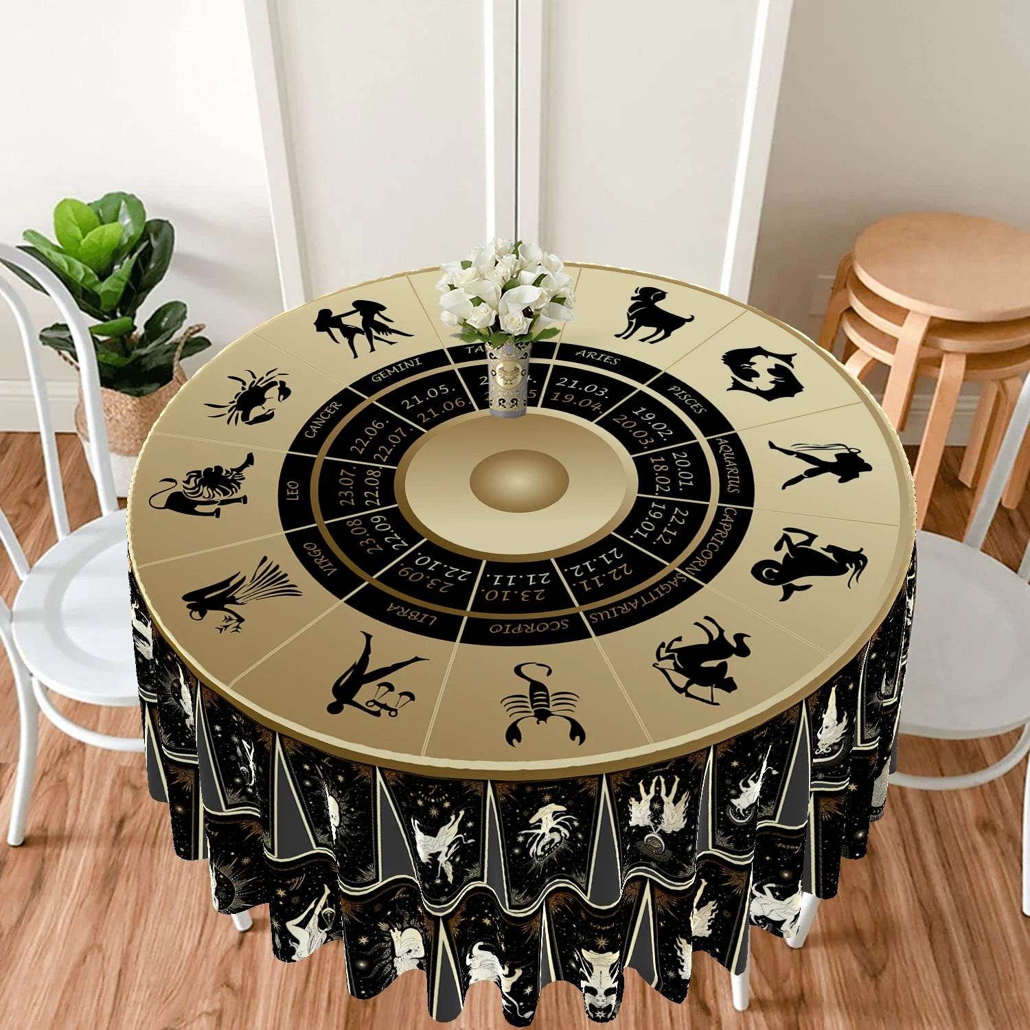 Round Zodiac Tarot Tablecloth - Waterproof Design for Spiritual Readings