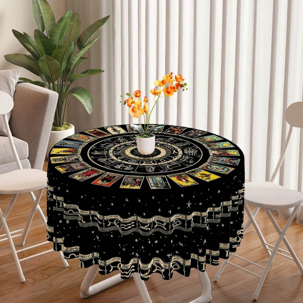 Round Zodiac Tarot Tablecloth - Waterproof Design for Spiritual Readings