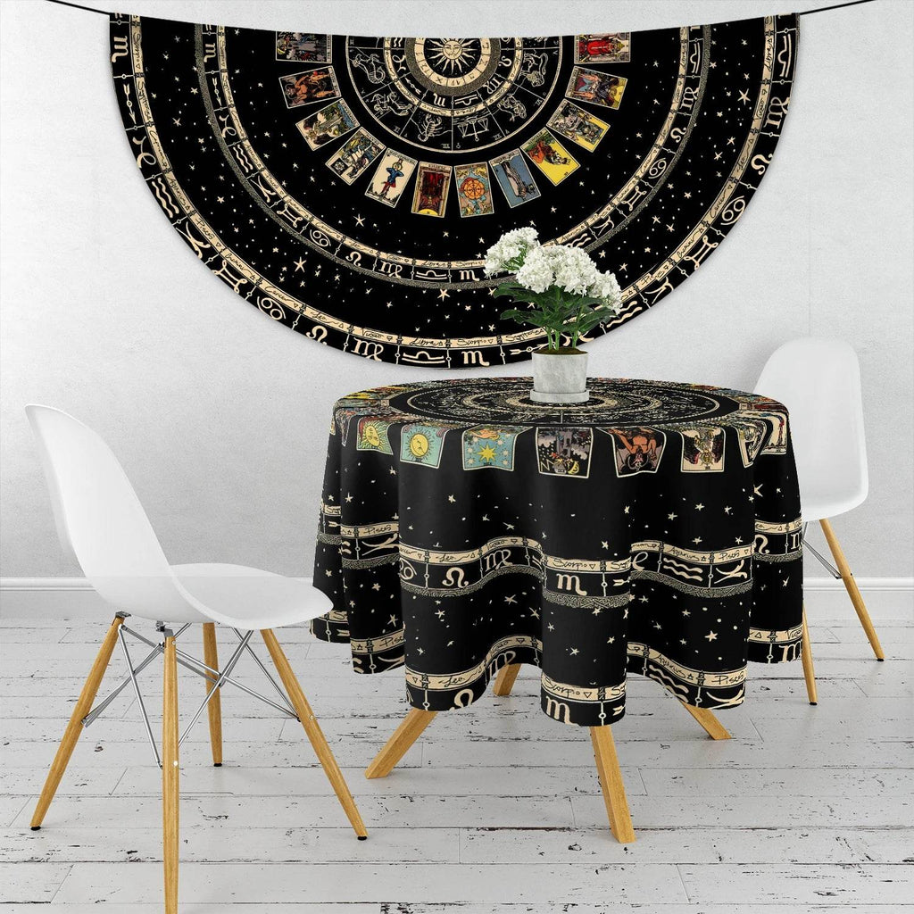 Round Zodiac Tarot Tablecloth - Waterproof Design for Spiritual Readings