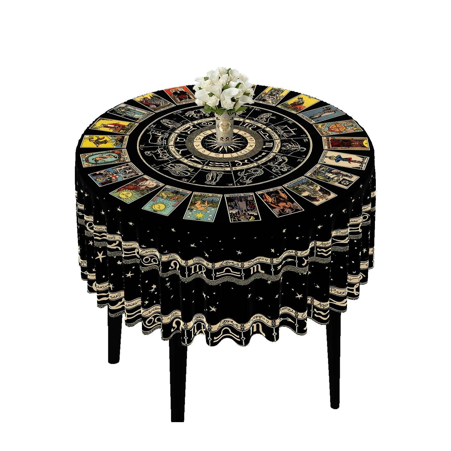 Round Zodiac Tarot Tablecloth - Waterproof Design for Spiritual Readings
