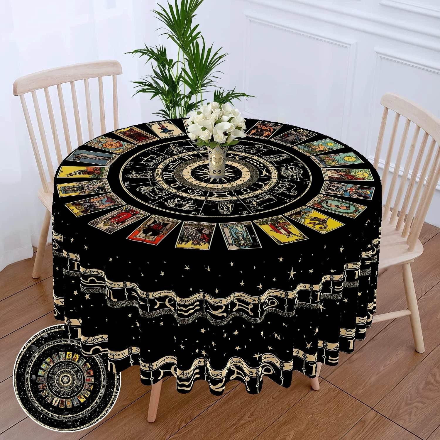 Round Zodiac Tarot Tablecloth - Waterproof Design for Spiritual Readings yz90 W63inchxL63inch