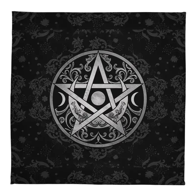 🔮Mystical Altar Cloth Featuring Crystal Pendulum, Crescent Moon, Aura Pentagram & Astrology Symbols – Durable Polyester Tarot Mat 2