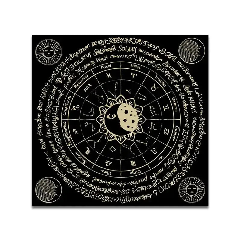 🔮Mystical Altar Cloth Featuring Crystal Pendulum, Crescent Moon, Aura Pentagram & Astrology Symbols – Durable Polyester Tarot Mat 3