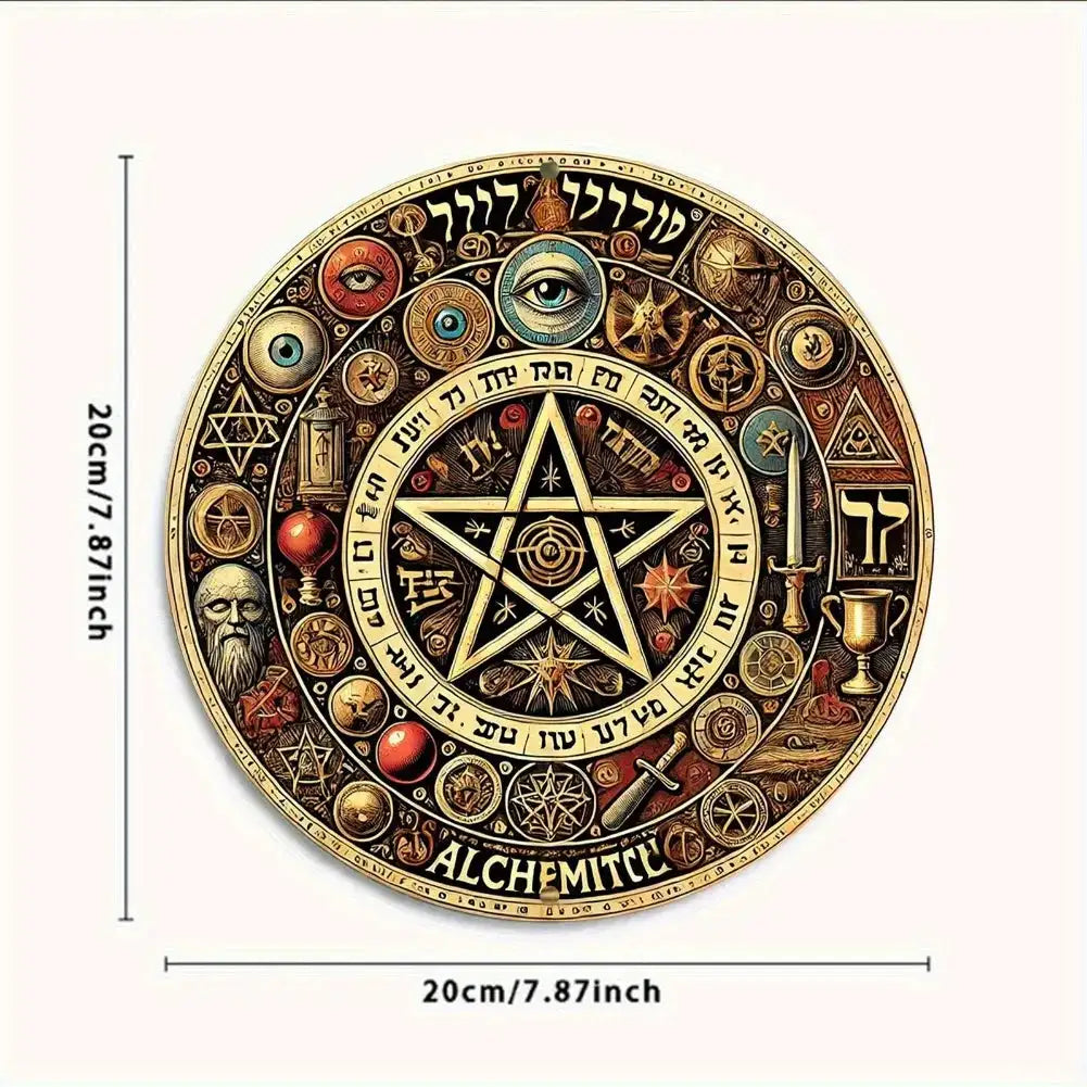 Golden Star Wall Hanging – 8x8 Inch Aluminum Metal Mystical Decor with Hebrew Symbols and Occult Esoterica