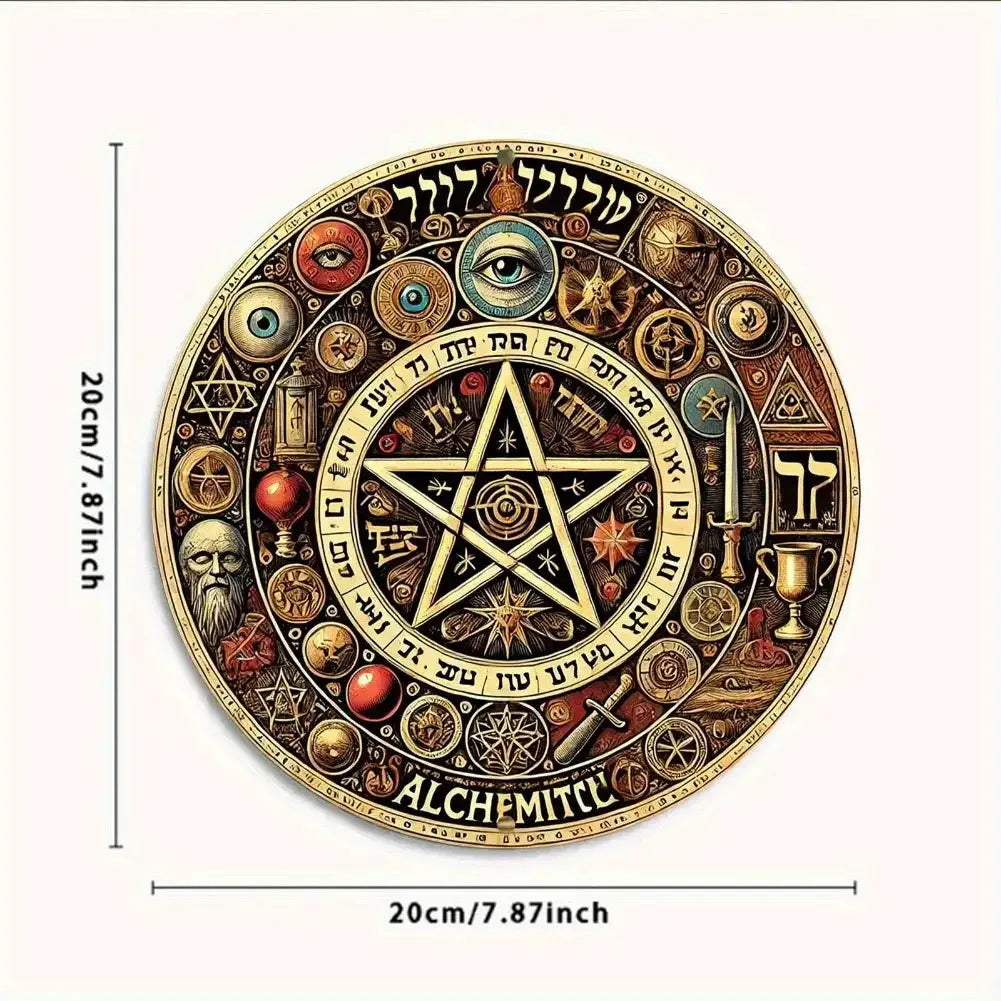 Golden Star Wall Hanging – 8x8 Inch Aluminum Metal Mystical Decor with Hebrew Symbols and Occult Esoterica