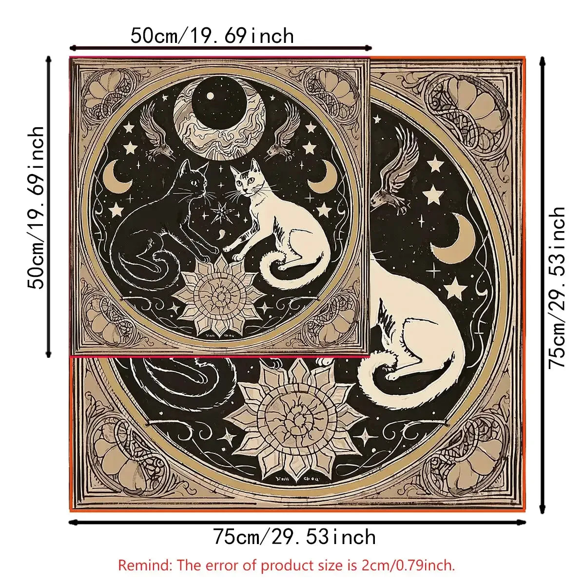 🐱 Mystical Moon Cats Altar Cloth – Soft Polyester Tarot Mat Featuring Enchanting Cat, Floral, and Celestial Moon Designs