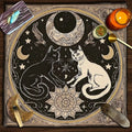 🐱 Mystical Moon Cats Altar Cloth – Soft Polyester Tarot Mat Featuring Enchanting Cat, Floral, and Celestial Moon Designs