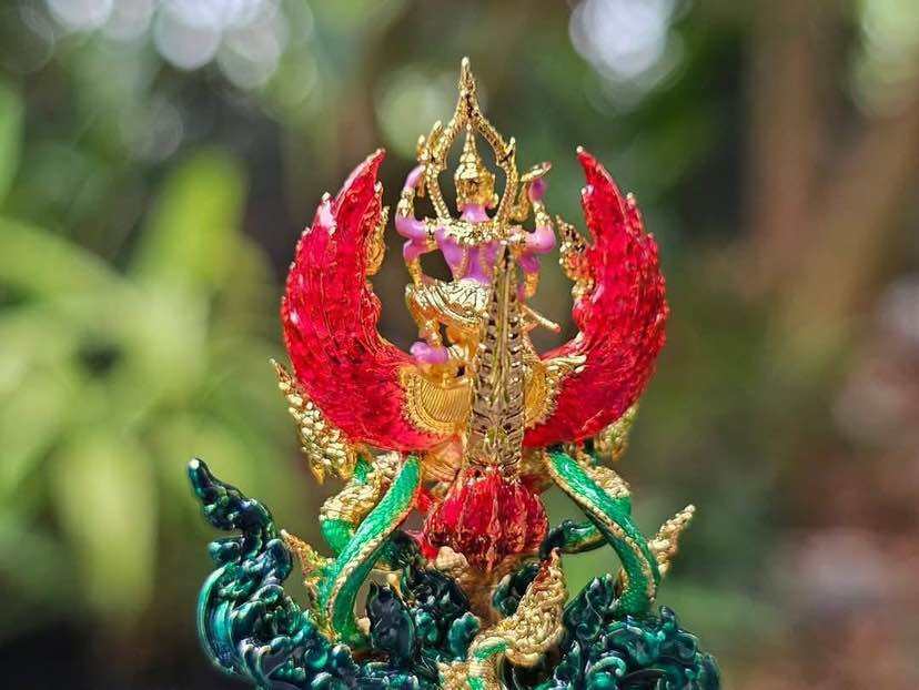 Narayana on Garuda amulet in vibrant colors, perfect for decorative or spiritual use