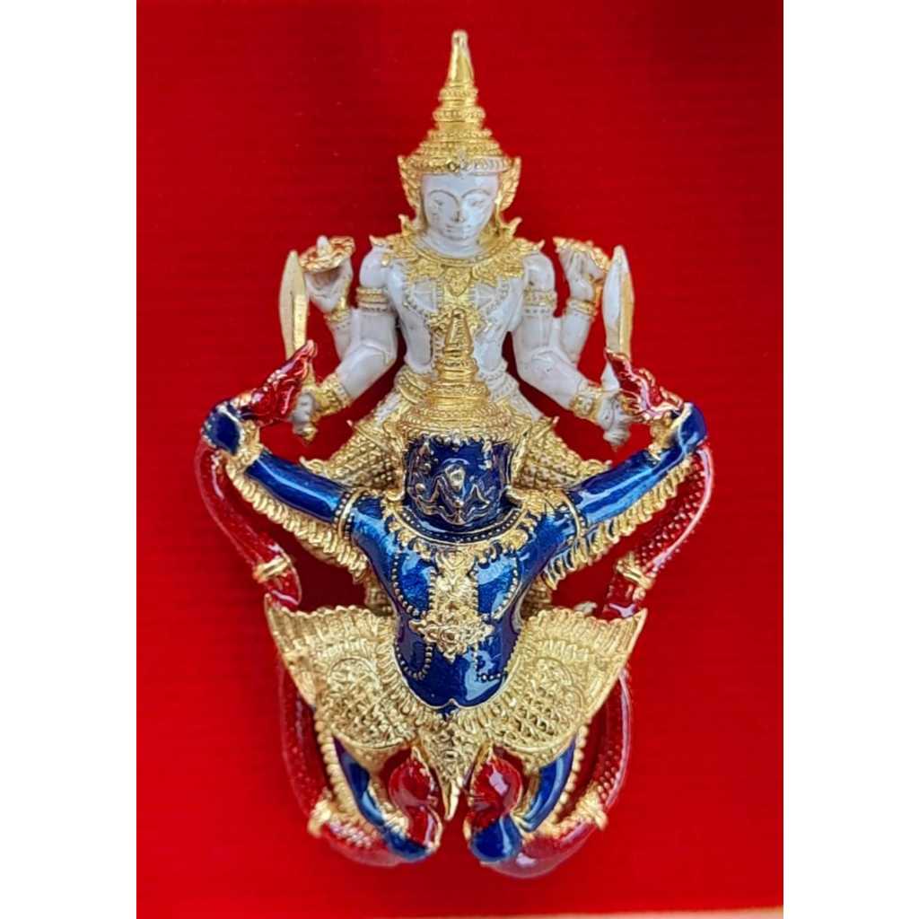 Narayana on Garuda amulet with intricate gold blue red design from Thai Blessing Co