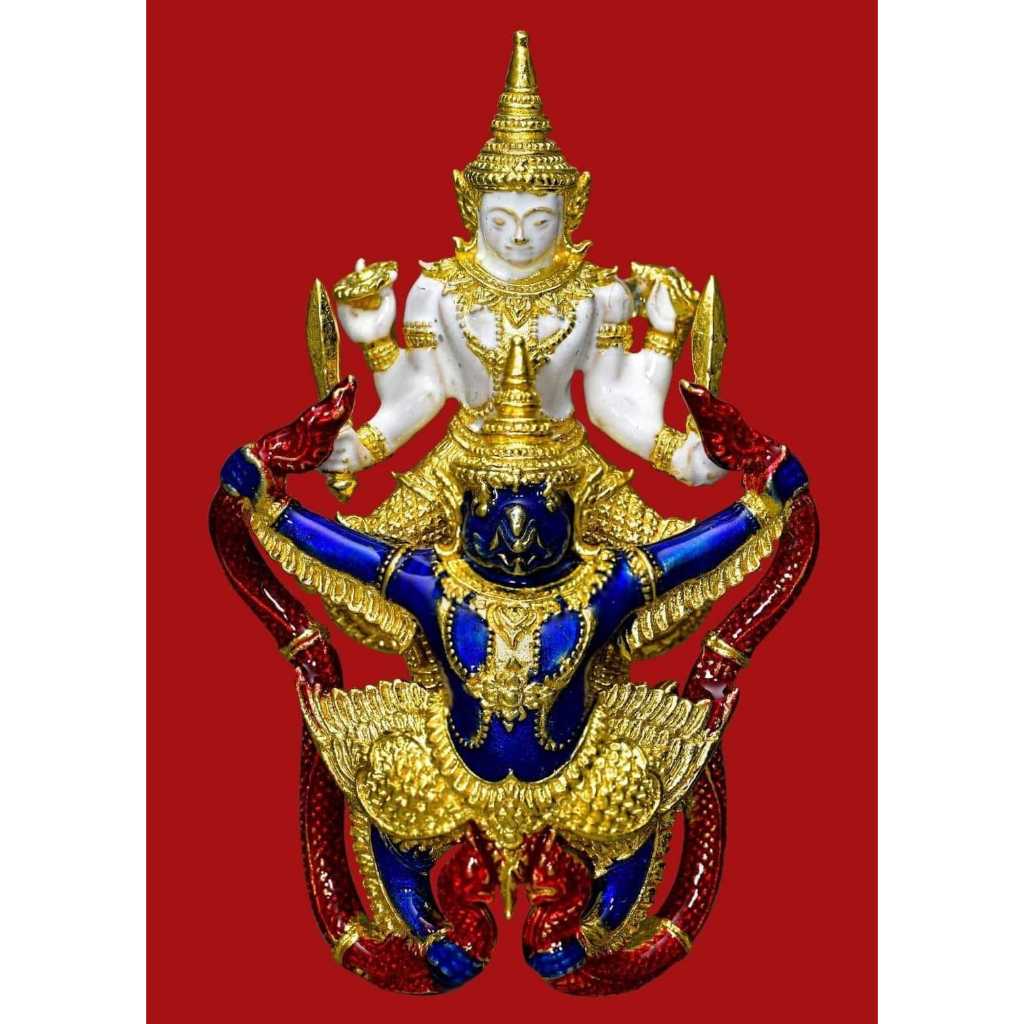 Narayana on Garuda amulet with gold white and blue detailing from Thai Blessing Co
