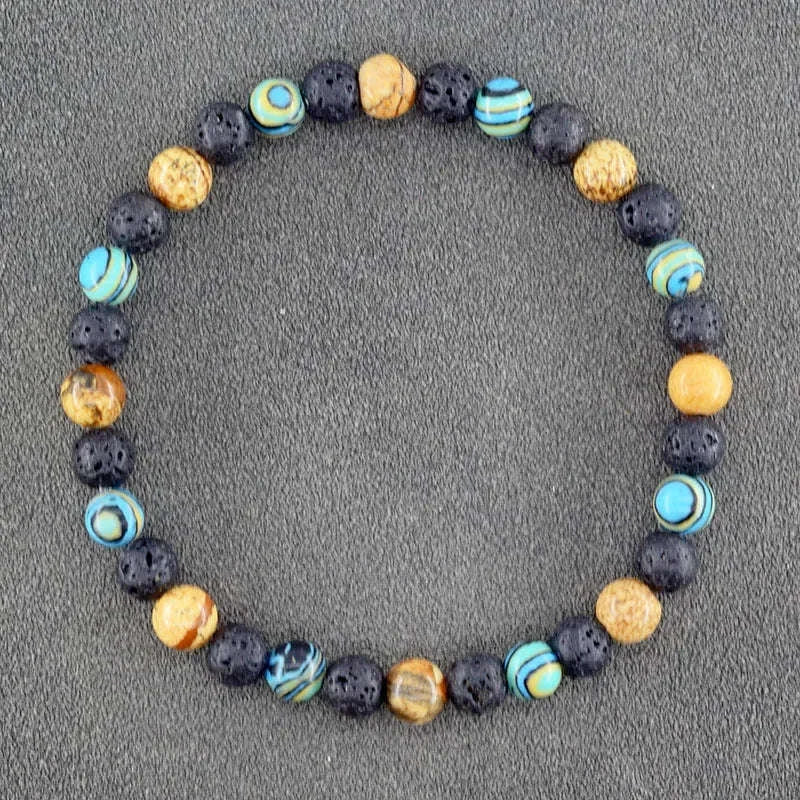 ✨ Natural African Pine Stone Beaded Bracelet – Authentic Picture Stone Bohemian Bangle for Men & Women – Volcanic Elastic Jewelry, Perfect Friendship Gift 16