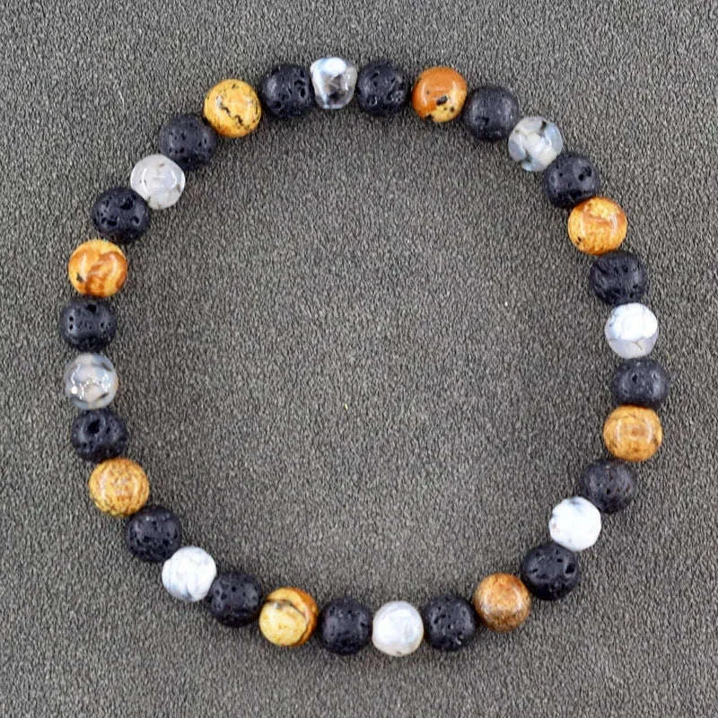 ✨ Natural African Pine Stone Beaded Bracelet – Authentic Picture Stone Bohemian Bangle for Men & Women – Volcanic Elastic Jewelry, Perfect Friendship Gift 3