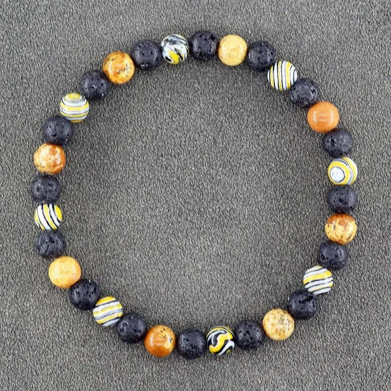 ✨ Natural African Pine Stone Beaded Bracelet – Authentic Picture Stone Bohemian Bangle for Men & Women – Volcanic Elastic Jewelry, Perfect Friendship Gift 25