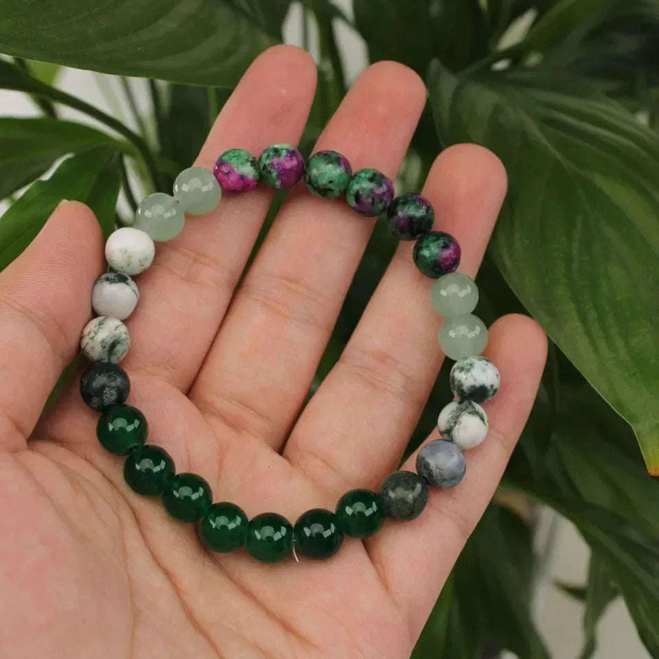 ✨ Natural Agate Stone Bracelet – Unisex Round Green Bead Bracelet – Elegant Daily Decoration & Perfect Christmas Jewelry Gift