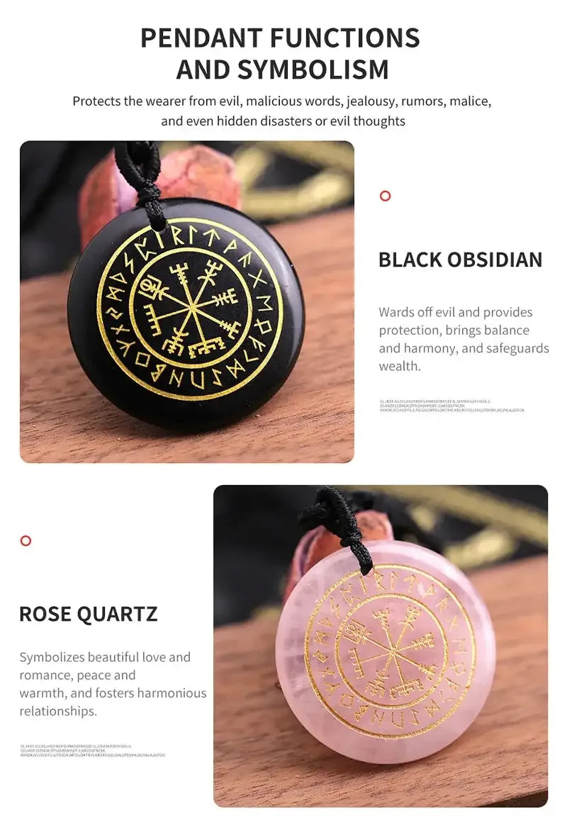 🧭 Natural Crystal Viking Compass Energy Pendant Necklace – Guardian Symbol | Fashion Jewelry for Men & Women