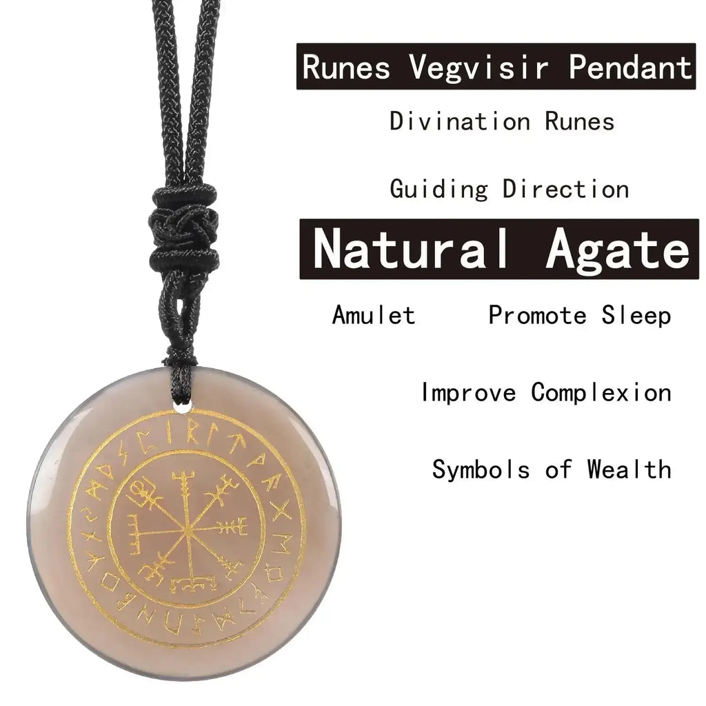 🧭 Natural Crystal Viking Compass Energy Pendant Necklace – Guardian Symbol | Fashion Jewelry for Men & Women Agate