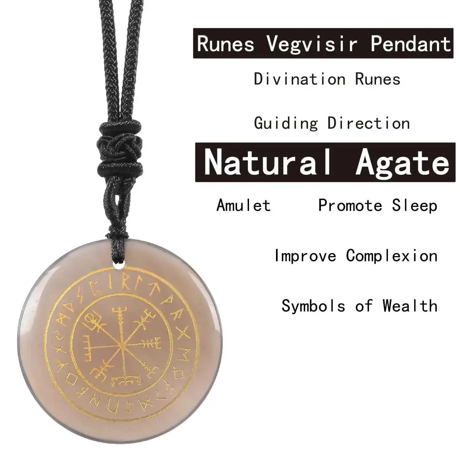 🧭 Natural Crystal Viking Compass Energy Pendant Necklace – Guardian Symbol | Fashion Jewelry for Men & Women Agate