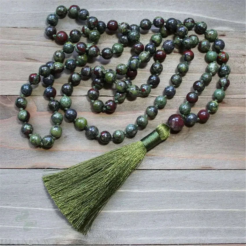 🐉 Natural Dragon Blood Jasper 108 Mala Beads (8mm): The Stone of Courage & Vitality – Heart Chakra Healing Necklace & Buddhist Prayer Japamala