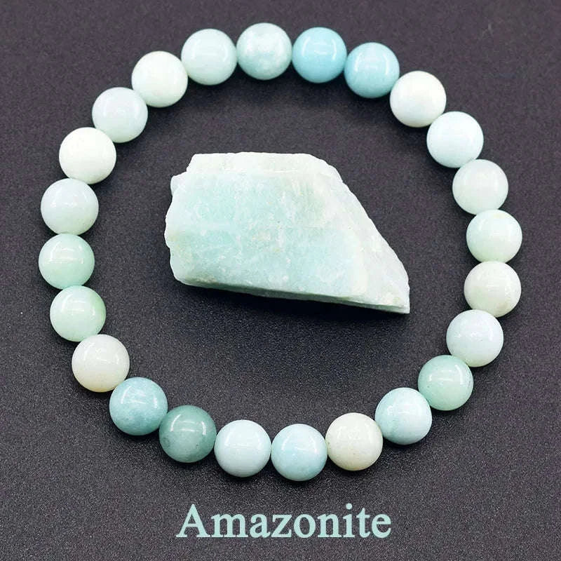 ✨ Natural Red Picasso Jasper Stone Beads Elastic Bracelet – Unisex Healing Crystal Jewelry with Round Red Pine Beads – Elegant Jade Bangle Gift 20 Amazonite