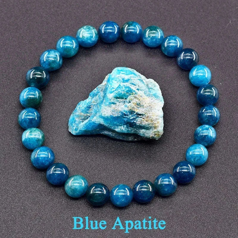 ✨ Natural Red Picasso Jasper Stone Beads Elastic Bracelet – Unisex Healing Crystal Jewelry with Round Red Pine Beads – Elegant Jade Bangle Gift 1 Blue Apatite 6mm Beads