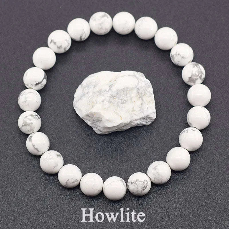 ✨ Natural Red Picasso Jasper Stone Beads Elastic Bracelet – Unisex Healing Crystal Jewelry with Round Red Pine Beads – Elegant Jade Bangle Gift 31 Howlite