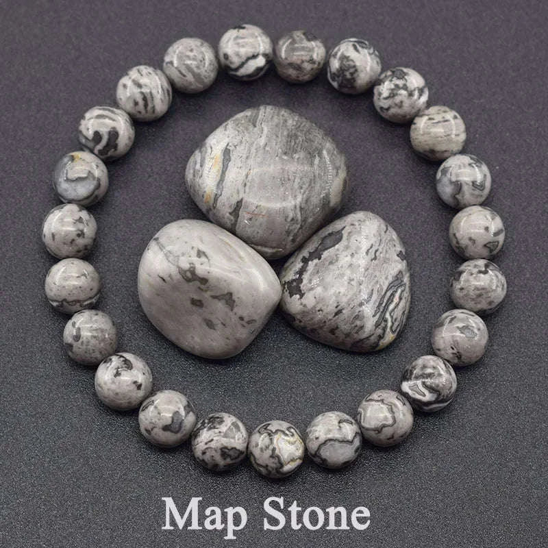 ✨ Natural Red Picasso Jasper Stone Beads Elastic Bracelet – Unisex Healing Crystal Jewelry with Round Red Pine Beads – Elegant Jade Bangle Gift 32 Map Stone