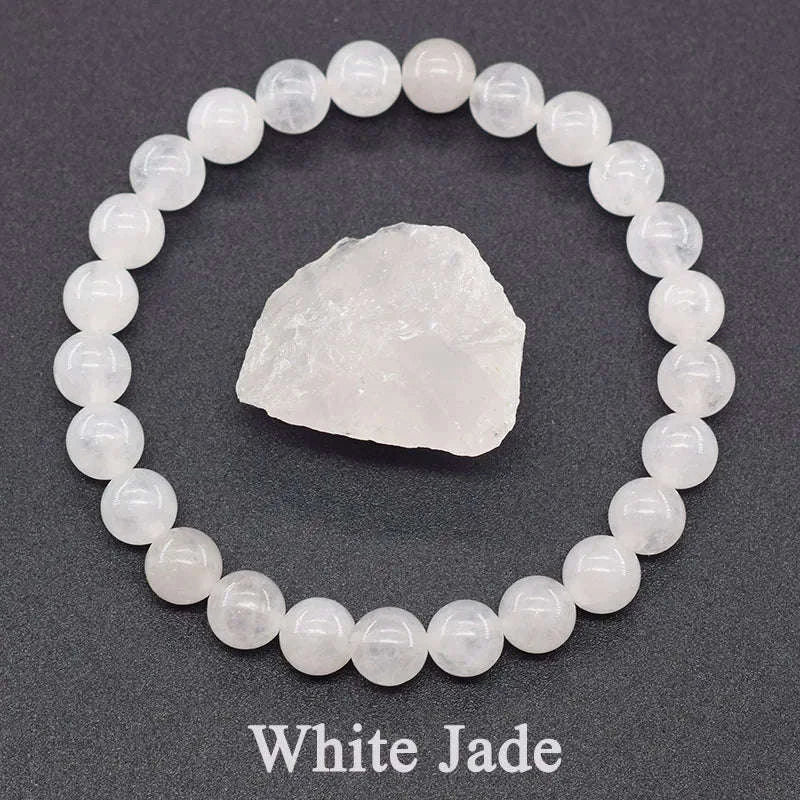 ✨ Natural Red Picasso Jasper Stone Beads Elastic Bracelet – Unisex Healing Crystal Jewelry with Round Red Pine Beads – Elegant Jade Bangle Gift 13 White Jade