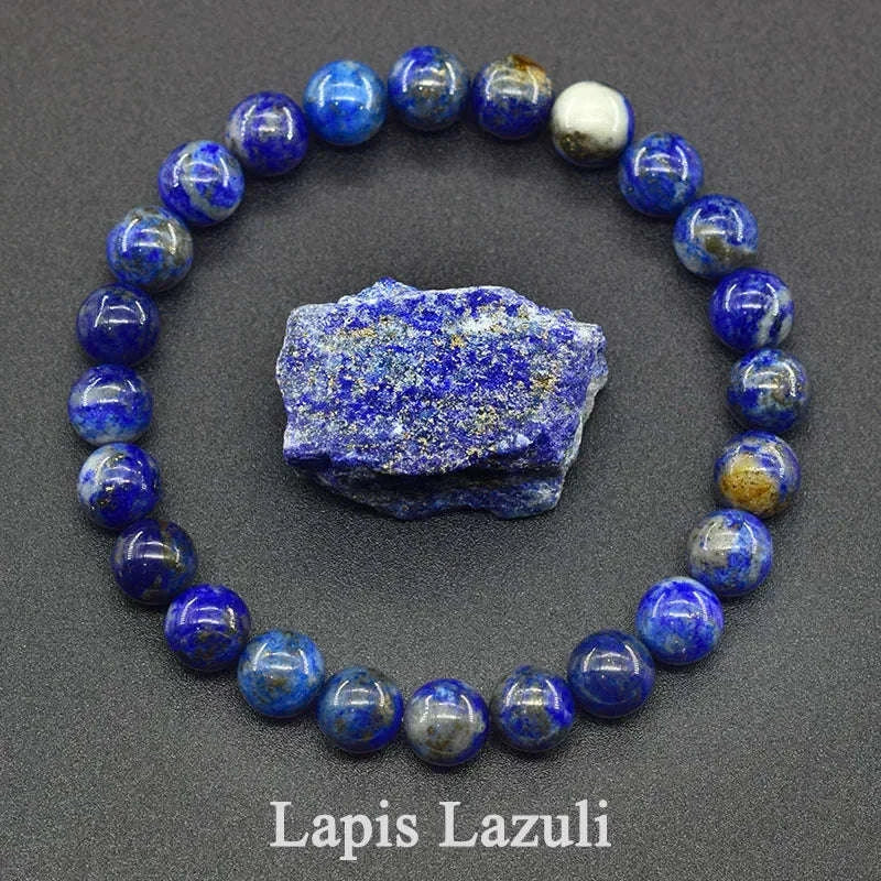 ✨ Natural Red Picasso Jasper Stone Beads Elastic Bracelet – Unisex Healing Crystal Jewelry with Round Red Pine Beads – Elegant Jade Bangle Gift 10 Lapis Lazuli
